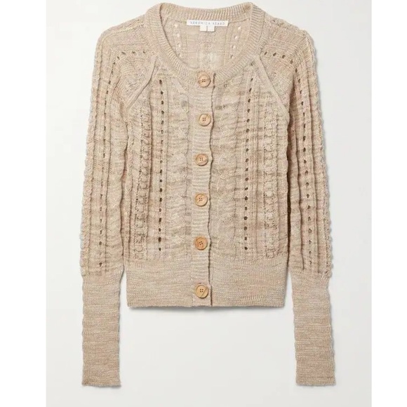 Veronica Beard Ayeka Beige Cable Knit Cardigan Size Small - Picture 10 of 15